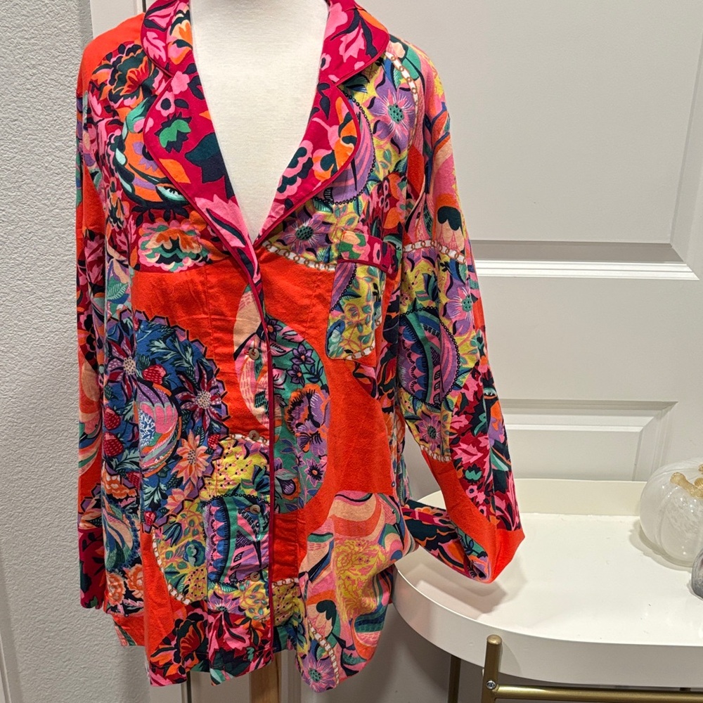 NWT Alexandra Farmer for Anthropologie Vibrant Pajama Top - Red and Pink